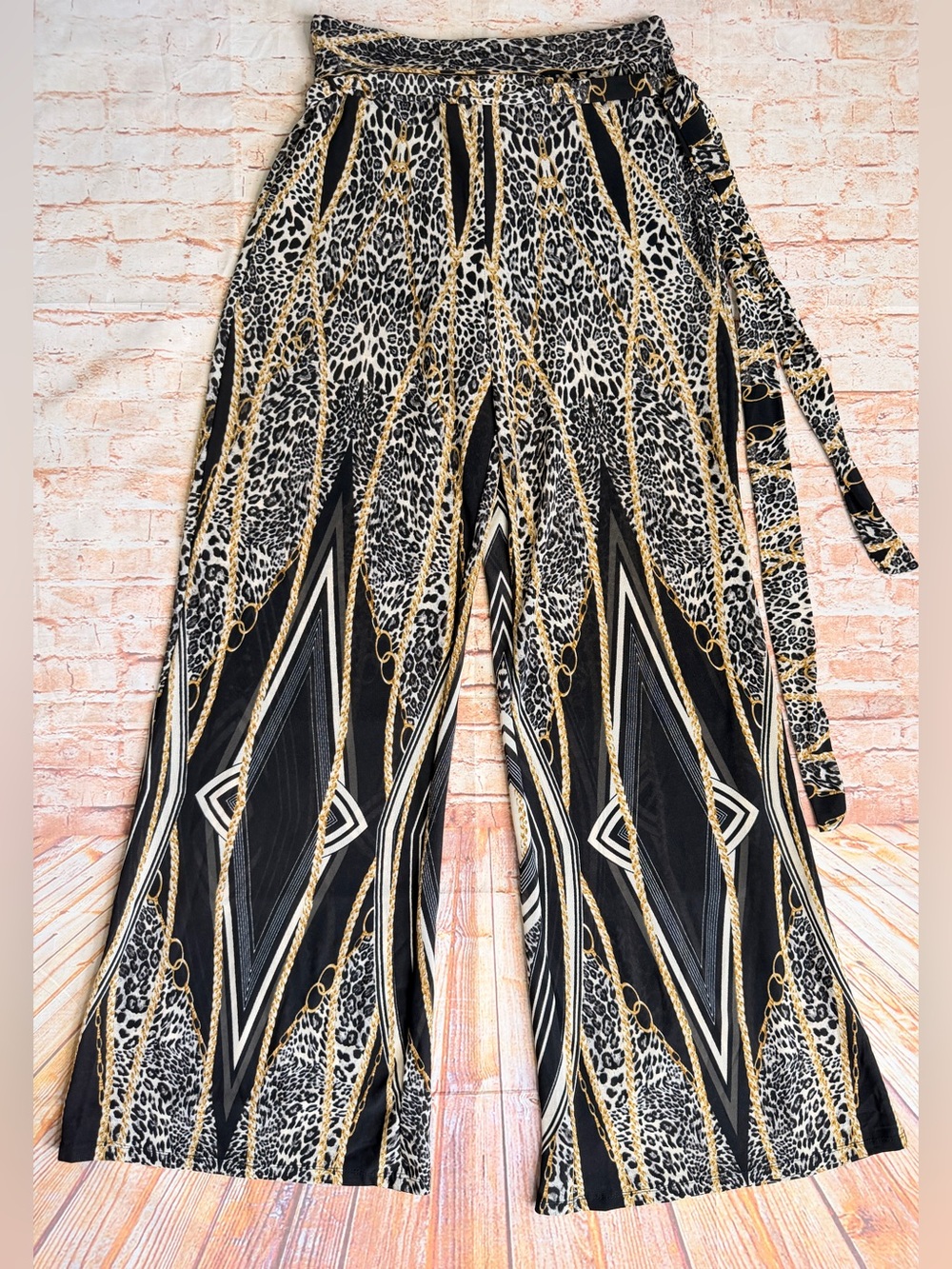 Fashion Nova | Sheer Wide Leg Animal Print Pants - Black & Gold